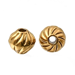 Настоящее золото 18K 304 из нержавеющей стали бусы, ионное покрытие (ip), гофрированный, гофрированный бикон, реальный 18 k позолоченный, 6x5~5.5 мм, отверстие : 1.2 мм