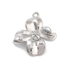 Платина Подвески из латуни с прозрачным фианитом, без кадмия, без никеля и без свинца, цветок, платина, 19.5x18.5x4 мм, отверстие : 1.2 мм