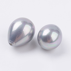 Silver Shell Pearl Half Drilled Beads, Drop, Silver, 16~17x12mm, Hole: 1mm
