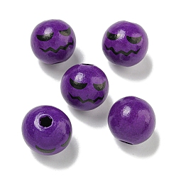 Фиолетовый Набивные деревянные европейские бусины, бусины на тему Хэллоуина, круглые, фиолетовые, 15.5~16 мм, отверстие : 4~4.5 мм