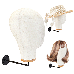 Белый Настенные стойки для шляп в форме головы из дерева, обтянутые тканью, с опорой из черного цинкового сплава, белые, 30.5x13.6x31.5 см