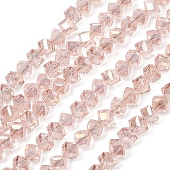 Pink Electroplate Transparent Glass Beads Strands, Cube, Faceted, AB Color Plated, Pink, 3.5x4.5x4mm, Hole: 1.1mm, about 99pcs/strand, 13.46''(34.2cm)