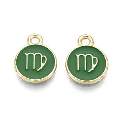 Дева Подвески из сплава и эмали, плоский круглый и двенадцать созвездий, золотой свет, Дева, 13.5x10.5x1.5 мм, отверстие : 1.6 мм
