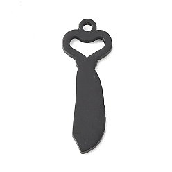Negro 304 colgantes de acero inoxidable, corbata con colgantes en forma de corazón, Pulido, revestimiento de iones (ip), negro, 28.5x10x1.5 mm, agujero: 1.8 mm