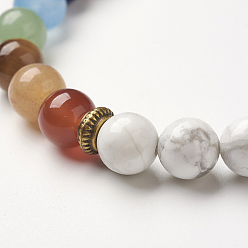 Howlite Yoga Chakra Jewelry, Natural Howlite Beads Stretch Bracelets, 2-1/8~2-3/8 inch(55~60mm)