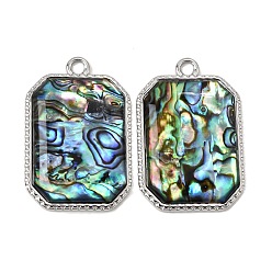 Rectangle 304 Stainless Steel & Natural Paua Shell Pendants, Stainless Steel Color, Rectangle Charm, 38.5x25.5x4.5mm, Hole: 3.5mm