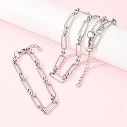 Нержавеющая Сталь Цвет 304 Наборы украшений из скрепок из нержавеющей стали: браслет и ожерелье., с карабин-лобстерами , цвет нержавеющей стали, 565 мм