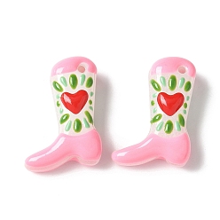 Pink Бусины из стеклянной эмали, окрашенные методом запекания, ботинок с сердцем, розовые, 24x17x8~8.5 мм, отверстие : 1.4 мм