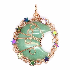 Зеленый Авантюрин Подвески из натуральной зеленой авантюриновой проволоки, луна, 56x42 мм