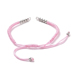 Pearl Pink Nylon Cord Braided Bead Bracelets Making, with Brass Beads, Long-Lasting Plated, Real Platinum Plated, Pearl Pink, 10-1/4 inch~11-5/8 inch(26~29.6cm)