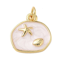Настоящее золото 18K Латунь эмаль подвески, самородки с подвесками в форме морских звезд и ракушек, стойки покрытие, долговечный, без кадмия и без свинца, реальный 18 k позолоченный, 15.5x15.5x2.5 мм, отверстие : 3.5 мм