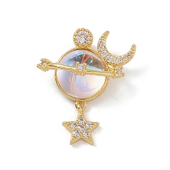 Прозрачный Стойки обшивки латунь кулон, с фианитом и смолой, без свинца и без кадмия, долговечный, звезды и луна, прозрачные, 25x20x10 мм, отверстие : 4 мм