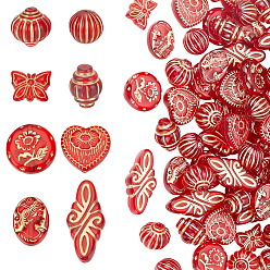 Красный 80 шт 8 стили покрытия акриловых бусин, металла обвитые, разнообразные, красные, 11~29.5x12~18x5~16 мм, отверстие : 1.4~1.8 мм, 10 шт / стиль