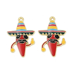 Hot Pepper Подвески из сплава с эмалью на тему Синко де Майо, золотые, острый перец, 30x20x2 мм, отверстие : 1.6 мм