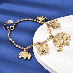 Золотой 316 l браслеты с подвесками из хирургической нержавеющей стали, круглые браслеты из бисера для женщин, слон, золотые, 6.97 дюйм (17.7 см)