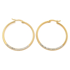 Золотой Вакуумное покрытие pvd 202 серьги-кольца из нержавеющей стали, с 304 булавками из нержавеющей стали и стразами, кольцо, золотые, 40.5x1.8 мм