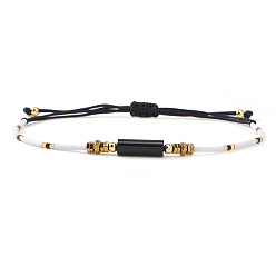 Черный Камень Богемные браслеты из натурального черного камня и стеклянного бисера, плетеные, унисекс., кубоид, с синтетическими немагнитных гематита бисера, 11.02 дюйм (28 см)