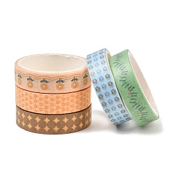 Mixed Color 5 Rolls Paper Adhesive Tapes, Decorative Sticker Roll Tape, for Card-Making, Scrapbooking, Diary, Planner, Envelope & Notebooks, Mixed Color, 10mm, about 2.19 yards(2m)/roll