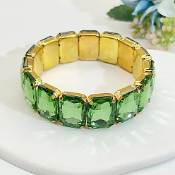 Весенне-зеленый Браслеты из латунных стеклянных бусин для женщин, прямоугольные, весенний зеленый, внутренний диаметр: 2-1/4 дюйм (5.6 см)