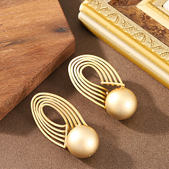 Золотой Серьги-гвоздики из сплава овальной формы с круглыми вставками, золотые, 42x21 мм