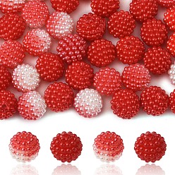 Красный 100 шт 2 стили имитация жемчуга акриловые бусины, Берри бисера, комбинированные бисером, круглые, красные, 12 мм, отверстие : 1.5 мм, около 50 шт. / стиль