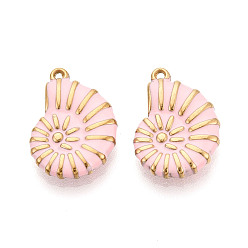 Розовый 304 нержавеющей стальной эмали подвески, подвески в форме раковины, ионное покрытие (ip), реальный 18 k позолоченный, туманная роза, 19x13x3.5 мм, отверстие : 0.9~1.1 мм