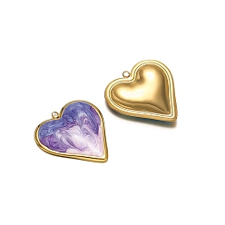 Фиолетовый Из нержавеющей стали эмаль подвески, сердце, золотые, фиолетовые, 31x29 мм, отверстие : 2 мм