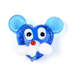 Озёрно--синий Бусины лэмпворк , мышей, Плут синий, 18~21x21~24x12~13 мм, отверстие : 1.5~1.8 мм