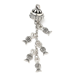 Античное Серебро Тибетский сплав стиля большие кулоны, рыба, долговечный, стойки покрытие, античное серебро, 56.5x11 мм, отверстие : 2 мм