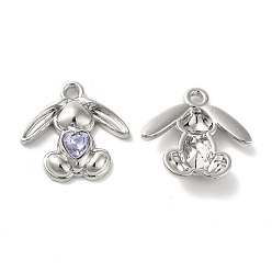 лаванда Подвески из сплава, со стеклом, платина, без свинца и без кадмия, очарование кролика, лаванда, 17x17.5x4 мм, отверстие : 1.8 мм