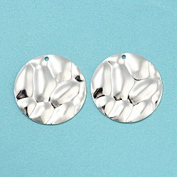 Посеребрённый Кулоны из экологически чистой латуни, без кадмия и без свинца, текстурированная плоская круглая подвеска, 925 серебро покрытием, 22x1.5 мм, отверстие : 1.2 мм