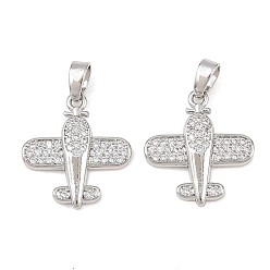 Платина Латунные микропаве прозрачные подвески с фианитом, прелести самолета, платина, 17.5x16x3 мм, отверстие : 4.5x2.5 мм