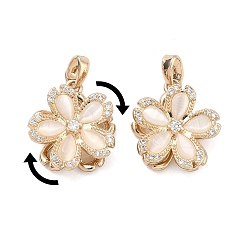 Настоящее золото 18K Вращающиеся подвески из латуни с микропаве и кубическим цирконием, с кошачий глаз, долговечный, , реальный 18 k позолоченный, 17x15.5x6.5 мм, отверстие : 5x2.5 мм