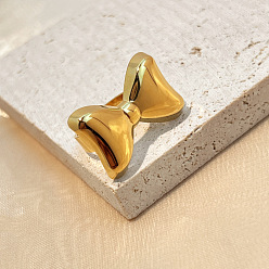 Золотой Бант 304 кольца из нержавеющей стали для женщин, золотые, бант : 19x28.5 мм, внутренний диаметр: 17 мм