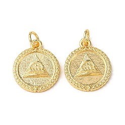 Золотой Латунные подвески, с целью перехода в кольце, плоский круглый с треугольным рисунком, золотые, 17x14x2 мм, отверстие : 3.5 мм