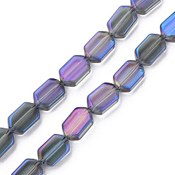 Сливовый Стеклянные бусины с гальваническим покрытием , с половиным покрытием, овальные, слива, 9.5x6.5x3.5 мм, отверстие : 0.9 мм, около 78 шт / нитка, 25.59 дюйм (65 см)