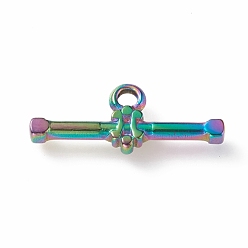 Rainbow Color Ионное покрытие (ip) 304 детали тумблеров из нержавеющей стали, бар, Радуга цветов, 22x9x3 мм, отверстие : 2 мм