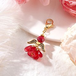 Малиновый Украшения из стеклянного ангела, Сплав с застежкой омар коготь, малиновый, 43.5 мм