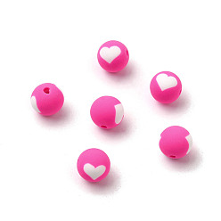 Темно-Розовый Бусины из полимерной глины , круглые с сердца шаблона, темно-розовыми, 8 мм, отверстие : 1.5 мм