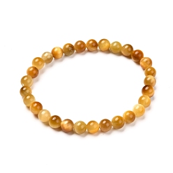 Gold Dyed & Heated Natural Tiger Eye Round Beads Stretch Bracelets, Gold, Inner Diameter: 2-1/8 inch(5.4cm)