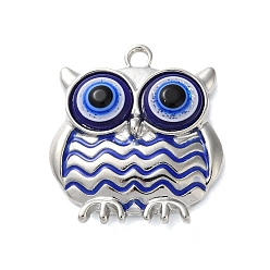 Платина Подвески с блестящей эмалью из цинкового сплава, сова с оберегом от сглаза, платина, 26x23.5x5 мм, отверстие : 2 мм