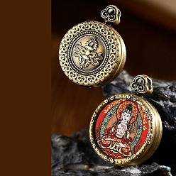 Античная Бронза Латунные подвески, плоский круглый с древними китайскими богами, античная бронза, 18 мм, внутренний диаметр: 14.4 мм