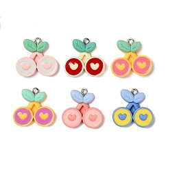 (52) Непрозрачная лаванда Подвески из смолы, с железными петлями, вишневое очарование, разноцветные, 23.5x24x5 мм, отверстие : 2 мм