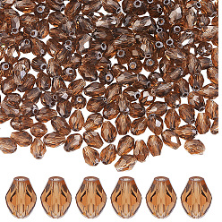 Кокосово-Коричневый 325шт прозрачные стеклянные бусины нити, граненые, слеза, кокосового коричневый, 8x6 мм, отверстие : 1.2 мм