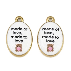 Palabra Colgantes de acero inoxidable impresos 304, revestimiento de iones (ip), encantos ovales, real 18 k chapado en oro, amuletos de palabras, 23x14.5x3 mm, agujero: 1.6 mm