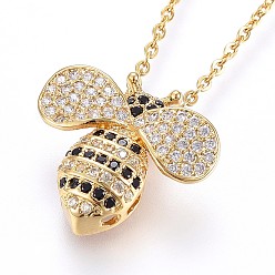 Золотой Ожерелье с кулоном из кубического циркония, с 304 цепи из нержавеющей стали, Пчелы, золотые, 17.71 дюйм (45 см), Кулон : 18x20x6 мм