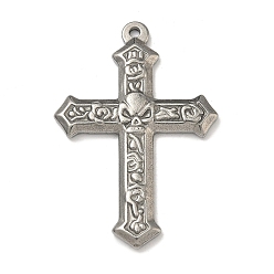 Нержавеющая Сталь Цвет 304 подвески из нержавеющей стали, крест с подвеской в виде черепа, цвет нержавеющей стали, 51x35x3.5 мм, отверстие : 2 мм