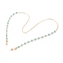 Белый Ручная работа 304 цепочки для очков из нержавеющей стали, шейный ремешок для очков, с круглой эмалью сглаз, застежка когтя омара, резиновый конец петли, белые, 705x2.5 мм