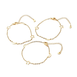 Золотой 304 браслет из нержавеющей стали с луной и звёздочкой, с кабельными цепями, золотые, 7-1/2 дюйм (19 см)