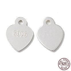 Silver 925 Sterling Silver Chain Extender Drop, Chain Tabs, Heart Charms, with S925 Stamp, Silver, 8x6x0.5mm, Hole: 0.9mm, about 62pcs/10g